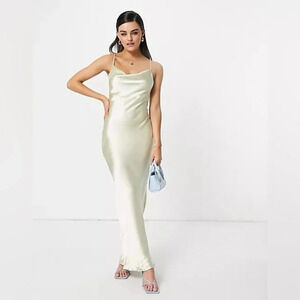 Nasty Gal White Cowl Neck Satin  Maxi Slip Dress - Size 2